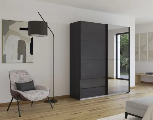 Schwebetürenschrank Elara mit Spiegel in grau | grau metallic | verschiedene Größe