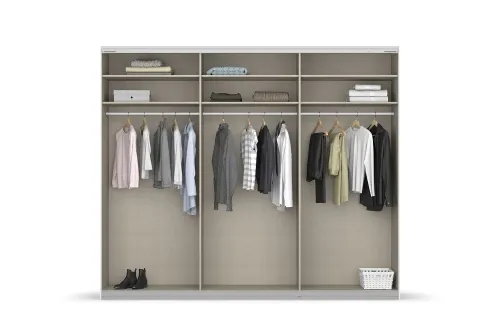 Schwebetürenschrank Kulmbach | 3-türig | mit Spiegel & Zubehör | grau metallic | verschiedene Größen