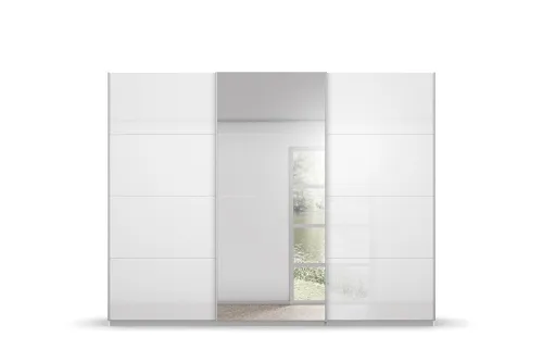 Schwebetürenschrank Kulmbach | 3-türig | mit Spiegel & Zubehör | weiß Hochglanz / alpinweiß | 360x229