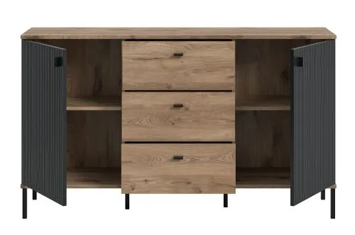 Sideboard Chess | mit 3 Schubkästen | Nox Oak / schwarz