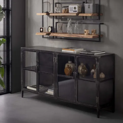 Sideboard Edfu | Glas & Metall | Vintage anthrazit