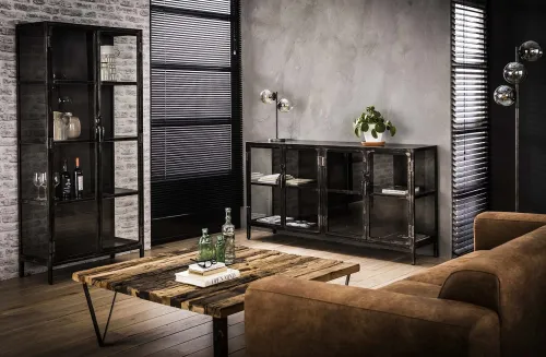 Sideboard Edfu | Glas & Metall | Vintage anthrazit