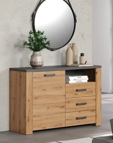 Sideboard Follow mit Schubkästen | Artisan Eiche / Matera grau mit Beleuchtung