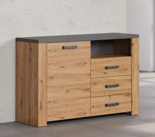Sideboard Follow mit Schubkästen | Artisan Eiche / Matera grau mit Beleuchtung