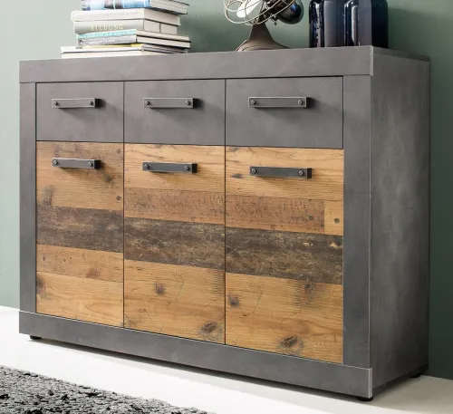 Sideboard Kommode Indy | Old Used Wood / Matera grau | 117x86 cm | Shabby Look
