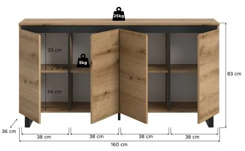 Sideboard Kommode Tomasa 1 | Evoke Oak / schwarz