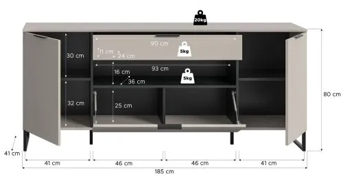 Sideboard Noida | Kaschmir / schwarz mit 2er Set LED Beleuchtung