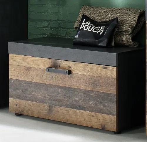 Sitzbank Garderobe Indy | Old Used Wood / Matera grau | Shabby Look