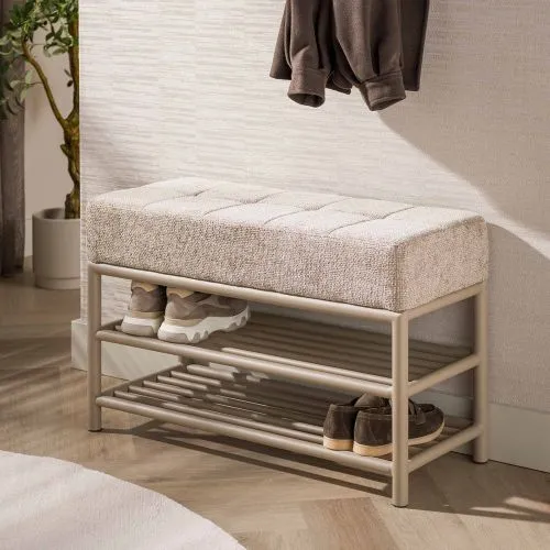 Sitzbank Schuhbank Shio | mit gepolsterter Sitzfläche | 85cm | beige