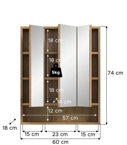 Spiegelschrank Aqua | mit offenem Fach | Evoke Oak mit Beleuchtung