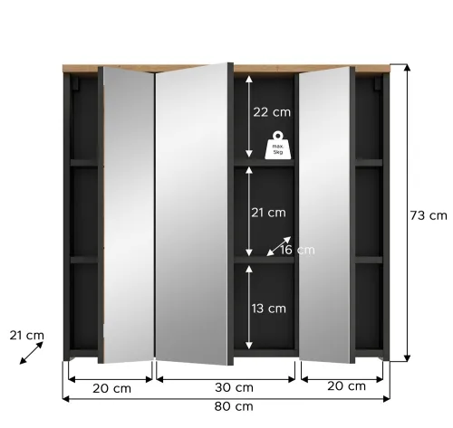Spiegelschrank Canu | Artisan Eiche / Basalt grau | optional Beleuchtung