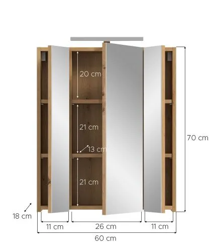 Spiegelschrank inkl. Beleuchtung Ice | Artisan Oak