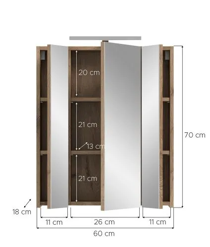 Spiegelschrank inkl. Beleuchtung Ice | Nox Oak