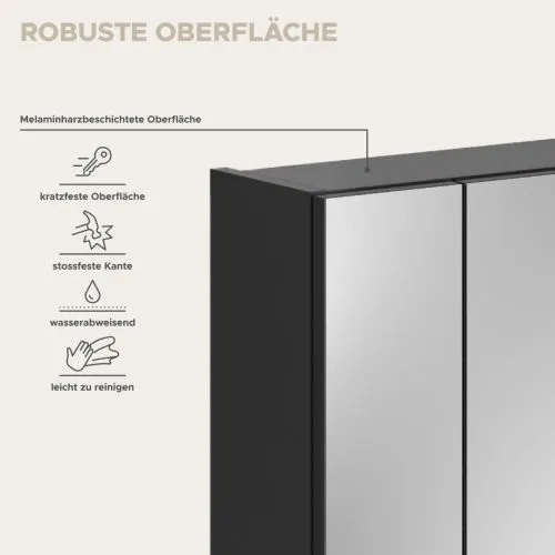 Spiegelschrank Linus | schwarz Hochglanz | LED Beleuchtung mit LED Aufsatzleuchte