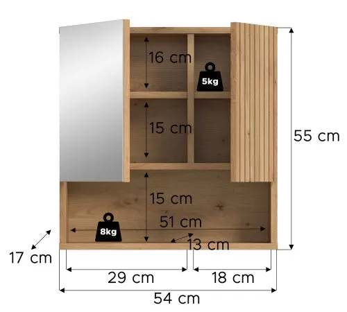 Spiegelschrank Mone | mit offenem Fach | Artisan Oak ohne Beleuchtung