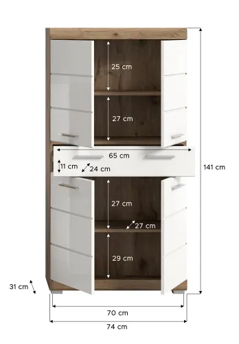 Standschrank breit Wave | weiß Hochglanz / Nox Oak