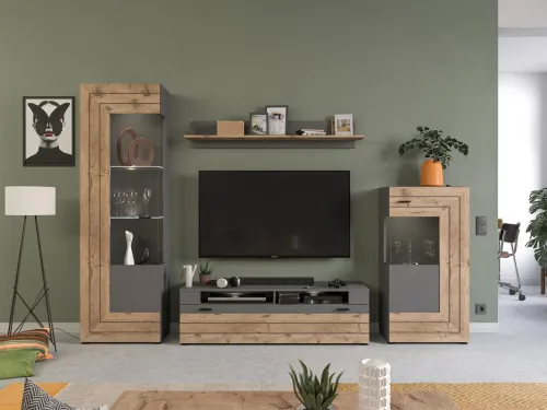 Standschrank Kommode Freno | grau matt / Nox Oak | LED Beleuchtung