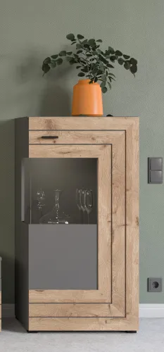 Standschrank Kommode Freno | grau matt / Nox Oak | ohne Beleuchtung