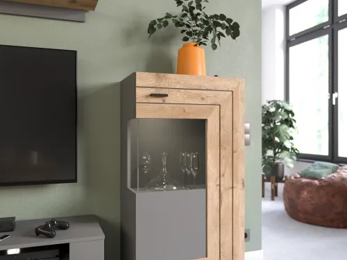 Standschrank Kommode Freno | grau matt / Nox Oak | ohne Beleuchtung