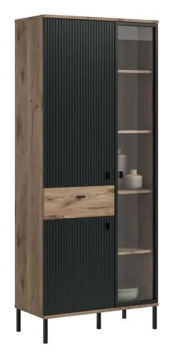 Stauraumvitrine Chess | Nox Oak / schwarz Komplettset
