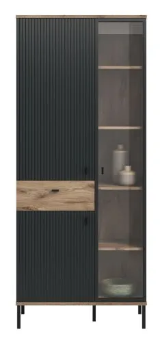 Stauraumvitrine Chess | Nox Oak / schwarz Komplettset