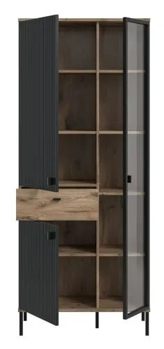 Stauraumvitrine Chess | Nox Oak / schwarz Komplettset