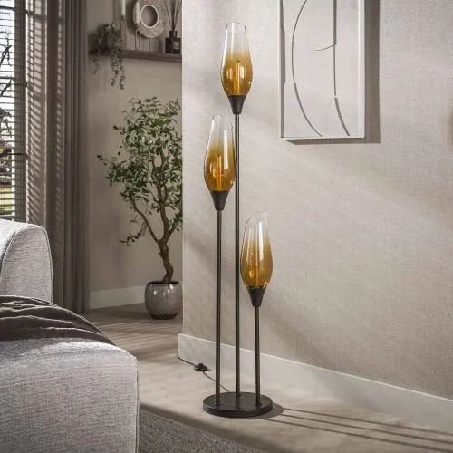 Stehlampe Ambera | 3 Leuchten | Glas | Sienna braun-shaded