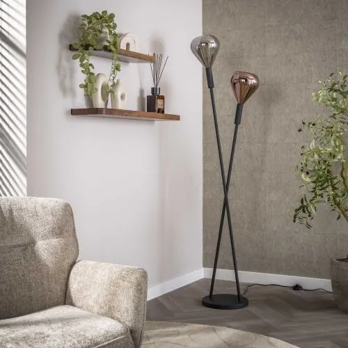 Stehlampe Hani | 2 Leuchten | Glas | Chrom / Kupfer