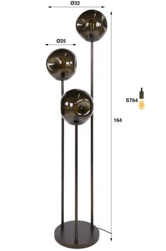 Stehlampe Jinjin | 3-flammig | Artic schwarz