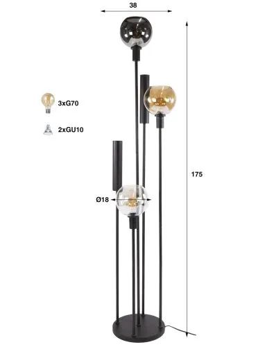 Stehlampe Rafina | 5 Leuchten | Glas / Metall | artic schwarz