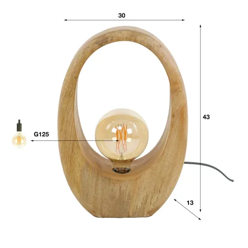 Tischlampe Kuma | Mango massiv | naturel | verschiedene Größen