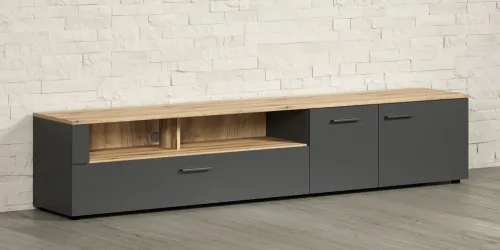 TV-Board Lowboard Esteban | Anthrazit / Coast Evoke Oak 2er Set LED Unterbauspot