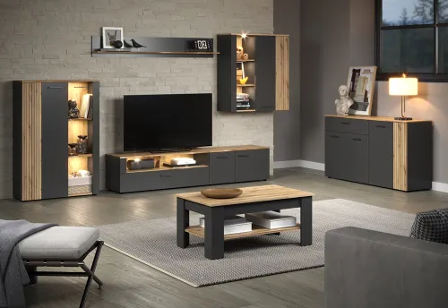 TV-Board Lowboard Esteban | Anthrazit / Coast Evoke Oak