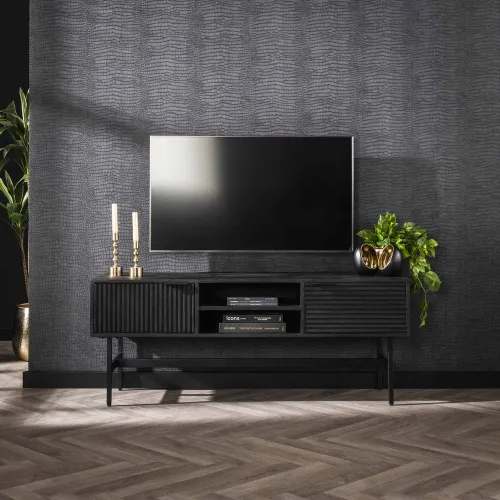 TV-Lowboard Genka | Mangoholz massiv | schwarz