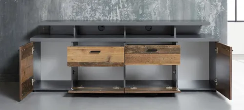 TV Lowboard Mood | Old Used Wood / Matera grau | Shabby Look