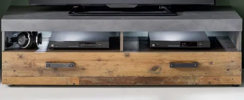 TV Lowboard & Wandboard Indy | Old Used Wood / Matera grau | 2-teilig | Shabby Look mit LED Unterbauspots