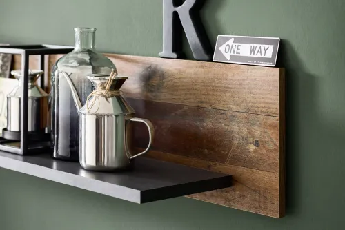 TV Lowboard & Wandboard Indy | Old Used Wood / Matera grau | 2-teilig | Shabby Look mit LED Unterbauspots