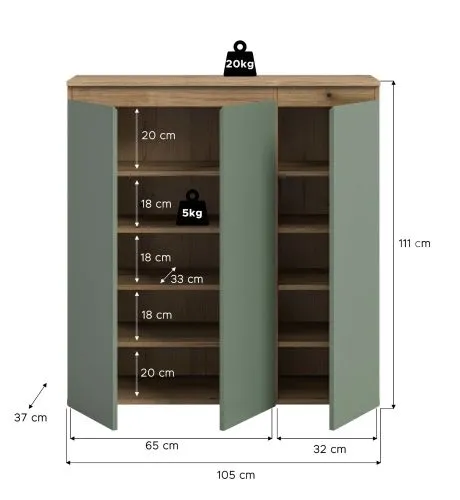 Kommode Scarpa | 105 x 110cm | Smoke green / Evoke Eiche