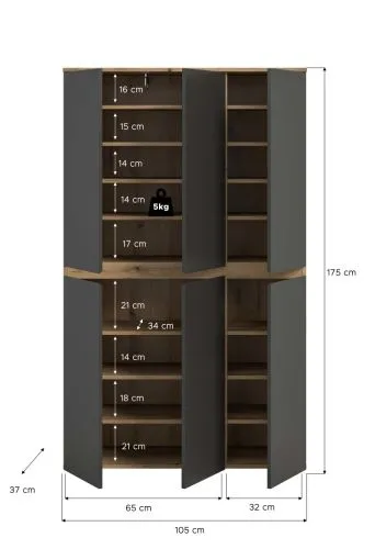 Universalschrank Scarpa | 105 x 175cm | anthrazit / Evoke Eiche