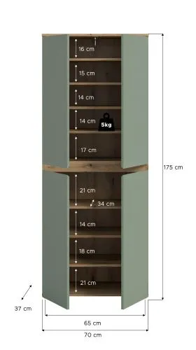 Universalschrank Scarpa | 70 x 175cm | Smoke green / Evoke Eiche