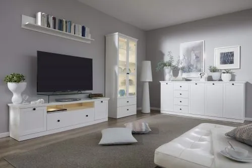 Vitrine Baxter 2 | Landhausstil | weiß | mit 10er Set LED Unterbauspots