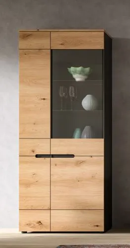 Vitrine Canu | Basalt grau / Artisan Eiche ohne Beleuchtung