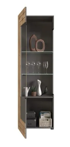 Vitrine Freno | grau matt / Nox Oak | inkl. LED Beleuchtung