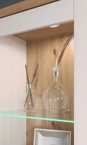 Vitrine groß Shade | Andersen Pinie weiß / Artisan Eiche | Landhausstil | LED Beleuchtung