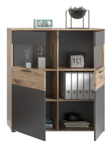 Vitrine Highboard Mason | Nox Oak / Basalt Grau