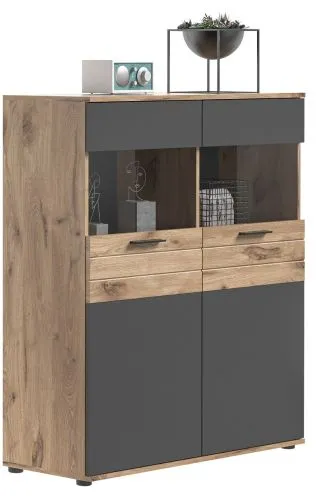 Vitrine Highboard Mason | Nox Oak / Basalt Grau