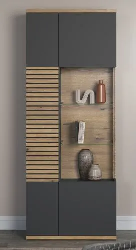 Vitrine Hochschrank Norris | grau / Coast Evoke Oak