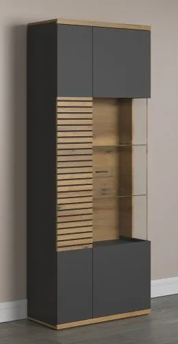 Vitrine Hochschrank Norris | grau / Coast Evoke Oak