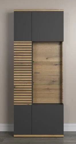 Vitrine Hochschrank Norris | grau / Coast Evoke Oak