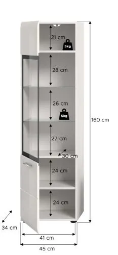 Vitrine Ice | mit 2 Glasböden | weiß / schwarz